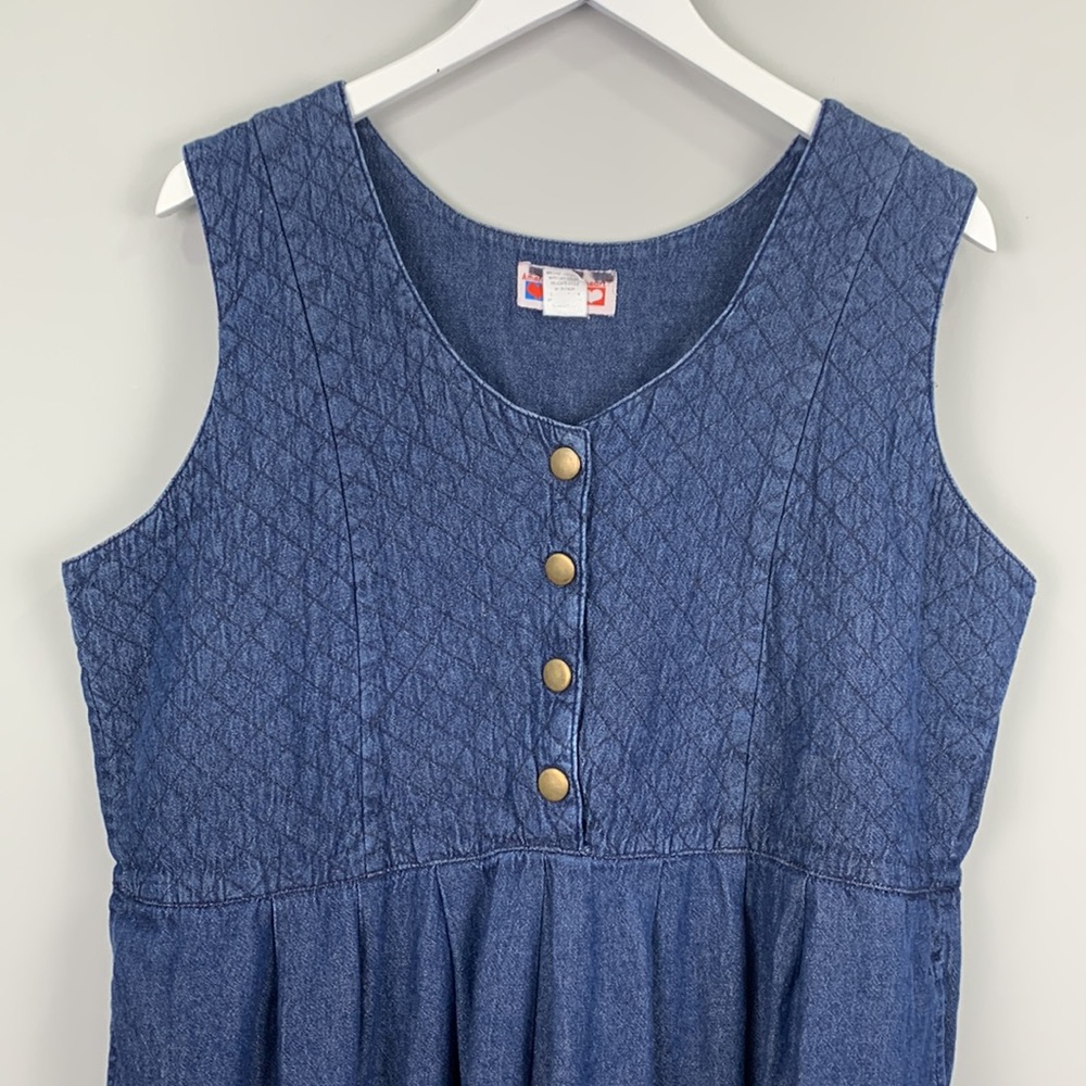 American Sweetheart Vintage Denim Dark Wash Quilted Sleeveless Knee Length Dress